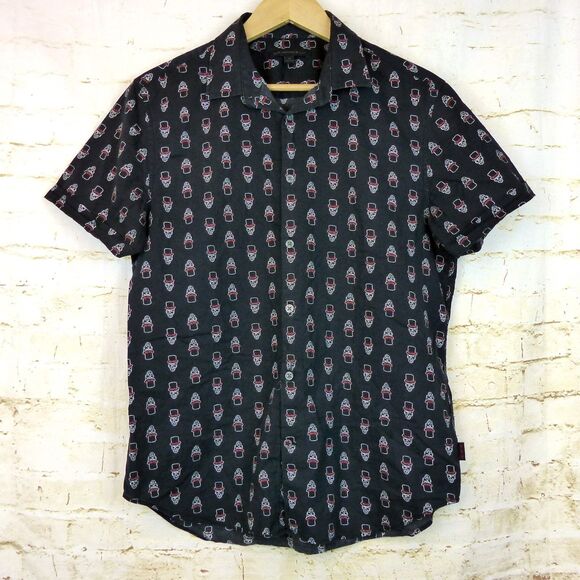 John Varvatos USA Shirt Mens M Black Skull Print Button Short Sleeve Cotton Rock - Picture 2 of 14